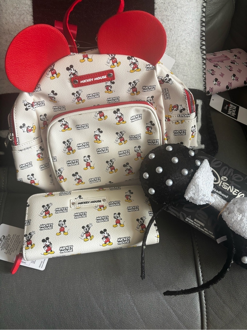 Mickey Mouse Cream and Red Mini Backpack with Wallet and ears
